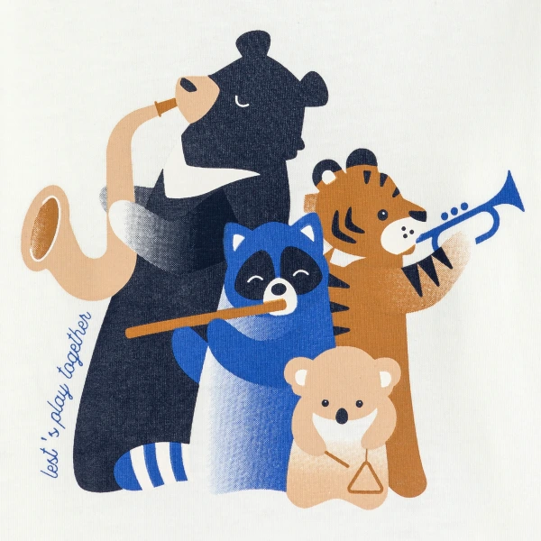 تيشيرت بأكمام طويلة ورسوم حيوانات تعزف الموسيقى، باللون الأبيض للأطفال الصغار تيشيرت بأكمام طويلة ورسوم حيوانات تعزف الموسيقى، باللون الأبيض للأطفال الصغار