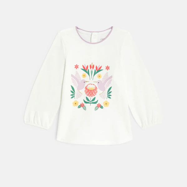 Baby girl's white bird long-sleeve T-shirt