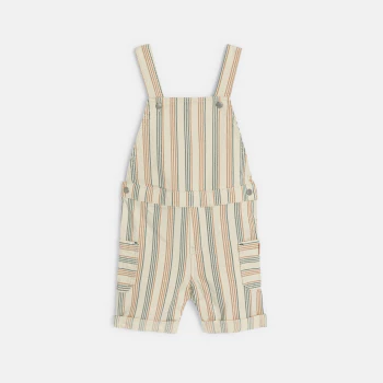 Baby boy's brown striped short overalls and T-shirt