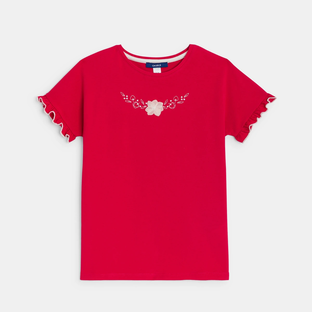 تيشيرت زهري مطرز أحمر للبنات تيشيرت زهري مطرز أحمر للبنات