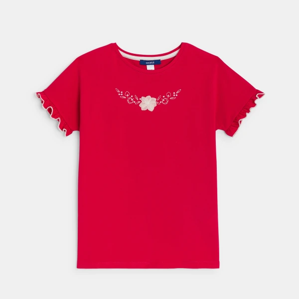 تيشيرت زهري مطرز أحمر للبنات تيشيرت زهري مطرز أحمر للبنات