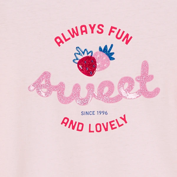 تيشيرت بطبعة عبارة من الترتر، باللون الأصفر للفتيات تيشيرت بطبعة عبارة من الترتر، باللون الأصفر للفتيات