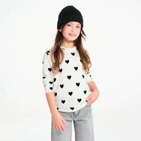 Girl's white heart motif T-shirt