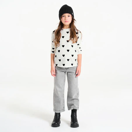 Girl's white heart motif T-shirt