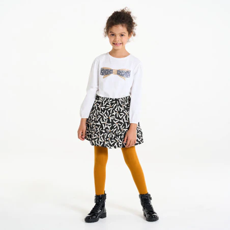 Girl's short black printed corduroy skirt