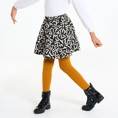 Girl's short black printed corduroy skirt