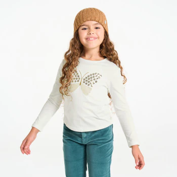 Girl's white butterfly sequin T-shirt