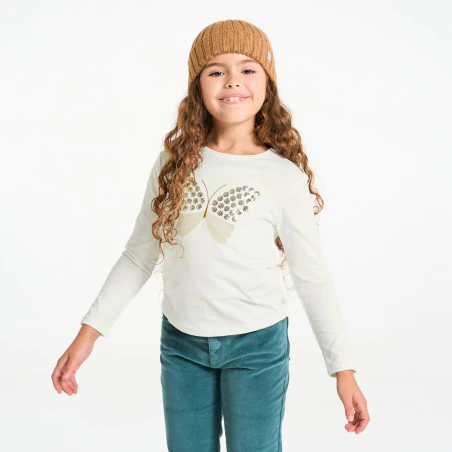 Girl's white butterfly sequin T-shirt