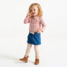 Baby girl's pink printed flat rib T-shirt with wavy collar