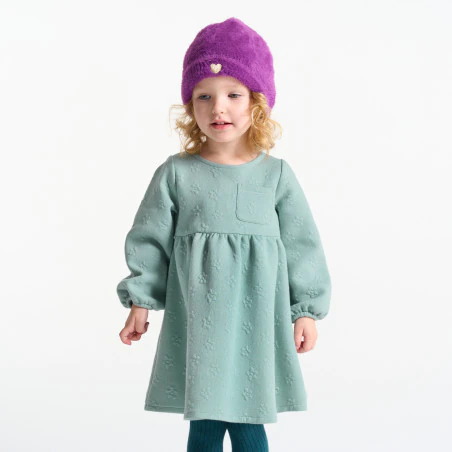 Baby girl's green piqué-effect fleece dress
