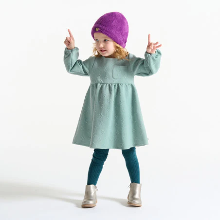 Baby girl's green piqué-effect fleece dress
