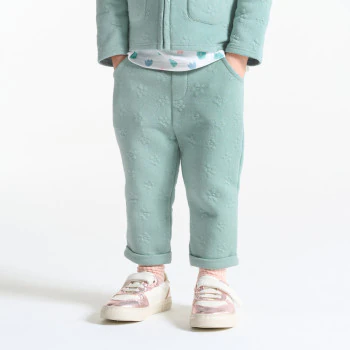 Baby girl's green piqué-effect fleece trousers