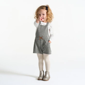 Baby girl's warm patterned overall-shorts and grey T-shirt