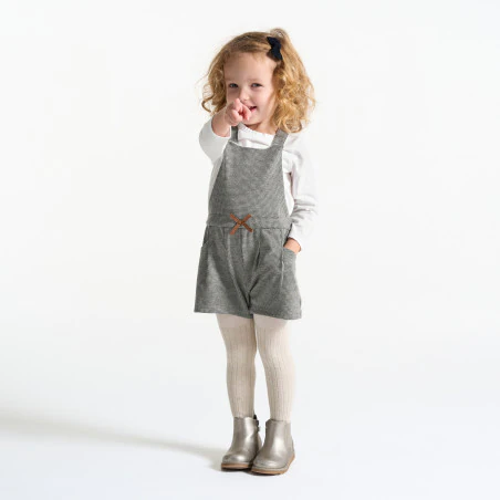 Baby girl's warm patterned overall-shorts and grey T-shirt