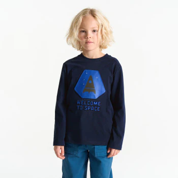 Boy's navy blue rocket motif T-shirt