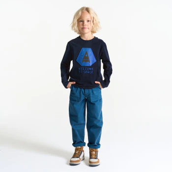 Boy's navy blue rocket motif T-shirt