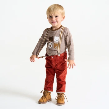 تيشيرت بأكمام طويلة بطبعة دب باللون البني للأولاد