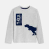 Boy's white dinosaur motif T-shirt with long sleeves