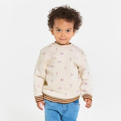 كنزة من الصوف الناعم برسوم الخضروات، باللون الأبيض للأولاد الصغار