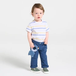 بنطال من القطن الفاخر بخطوط دقيقة باللون الأزرق للفتيان الصغار