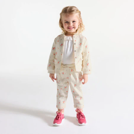 Baby girl's beige printed fleece baseball jacket