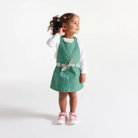 Baby girl's green cotton poplin dungaree dress