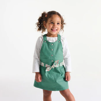 Baby girl's green cotton poplin dungaree dress