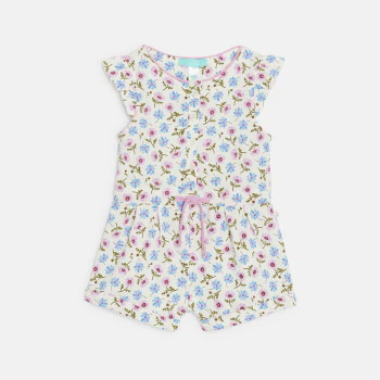 Baby girl's lightweight green printed playsuit